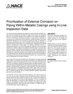 Picture for Prioritization of External Corrosion on Piping Within Metallic Casing using In-Line Inspection Data