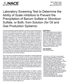 Picture for TM0197-2019, Laboratory Screening Test to Determine the Ability of Scale Inhibitors to Prevent the Precipitation of Barium Sulfate or Strontium Sulfate, or Both, from Solution (for Oil and Gas Production Systems)
