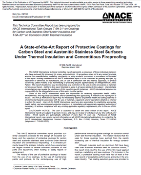 Picture for NACE 6H189-1989, A State-of-the Art Report of Protective Coatings for Carbon Steel and Austenitic Stainless Steel Surfaces Under Thermal Insulation and Cementitious Fireproofing
