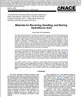 	Picture for NACE Publication 5A171-1995, Materials for Receiving, Handling, and Storing Hydrofluoric Acid