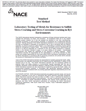 Picture for NACE TM0177-2005, Laboratory Testing of Metals for Resistance to Sulfide Stress Cracking and Stress Corrosion Cracking in H2S Environments